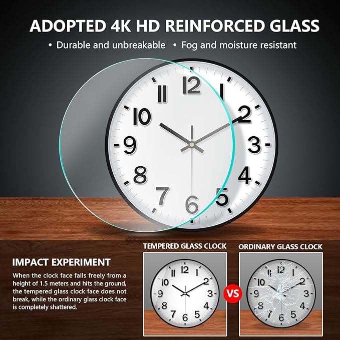 Modern Wall Clock, 10 Inch Digital Wall Clocks Battery Operated, Round Non Ticking Silent Analog Clock for Bedroom Living Room Kitchen Office Gym Classroom Decor,Black Battery Clock