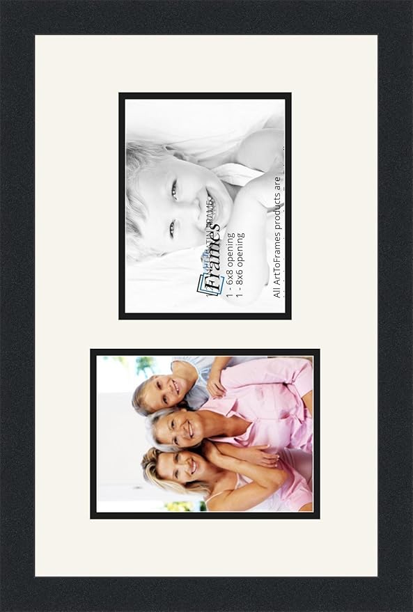 ArtToFrames Collage Photo Frame Double Mat with 2-6x8 Openings and Satin Black Frame