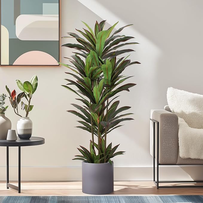 Dracaena Artificial Plant 5ft Red Yucca Silk Tree Faux Plants Indoor Tall Fake House Floor Plants Realistic Artificial Trees for Home Office Decor Indoor Outdoor Housewarming Gift