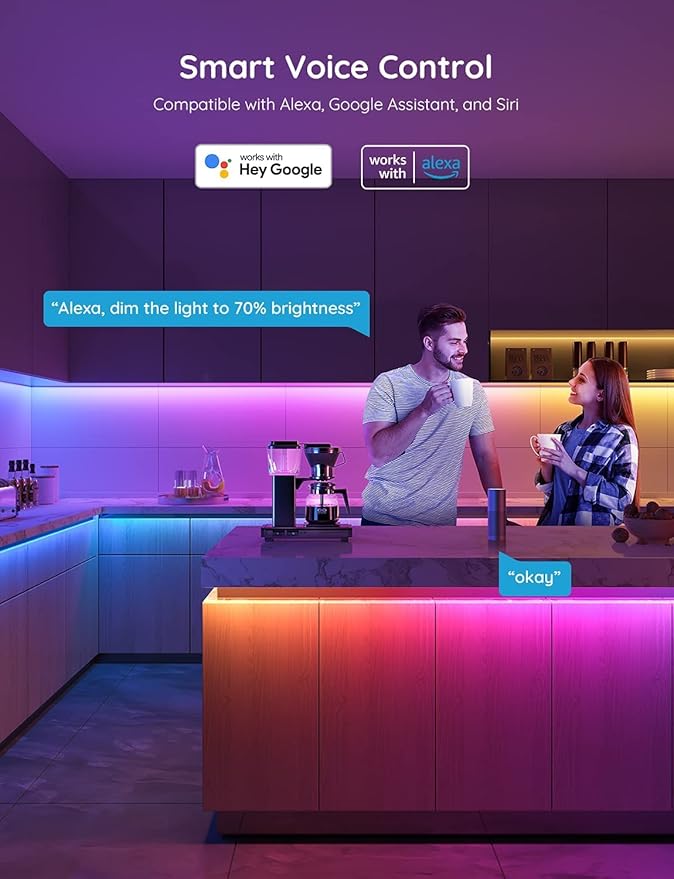 Govee Smart RGBIC LED Strip Lights 65.6ft, Alexa LED Light Strip Work with Google Assistant, Music Sync, DIY Multiple Colors on One Line, WiFi Color Changing Lights for Bedroom, Living Room, Holiday