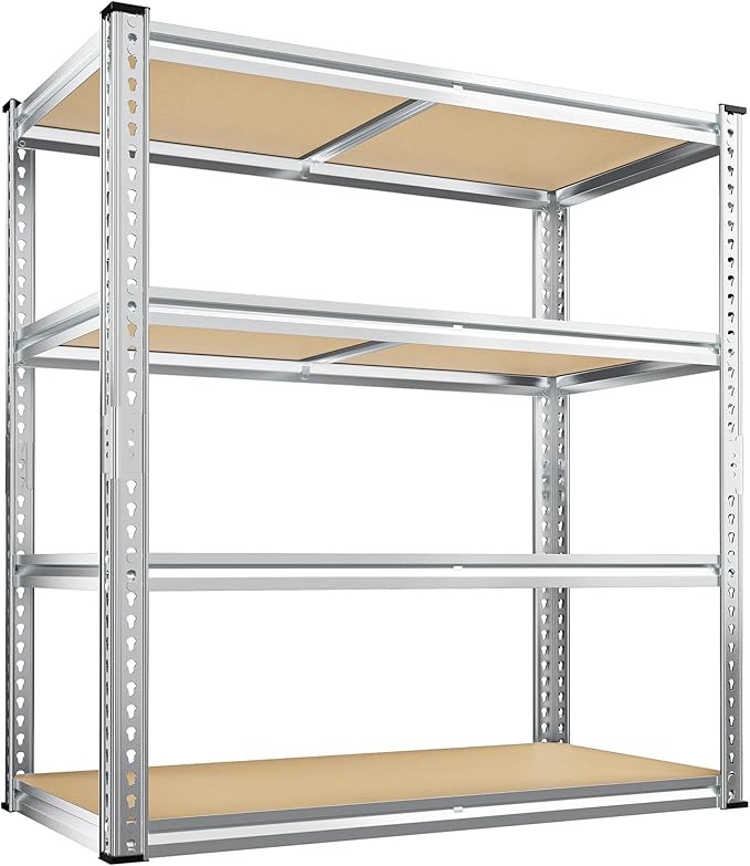 REIBII 40" W Garage Shelving 2000LBS Storage Shelves Adjustable Metal Shelving 4 Tier Pantry Shelves for Garage Closet Kitchen Basement 40" W x 19.7''D x 60''H, Silver