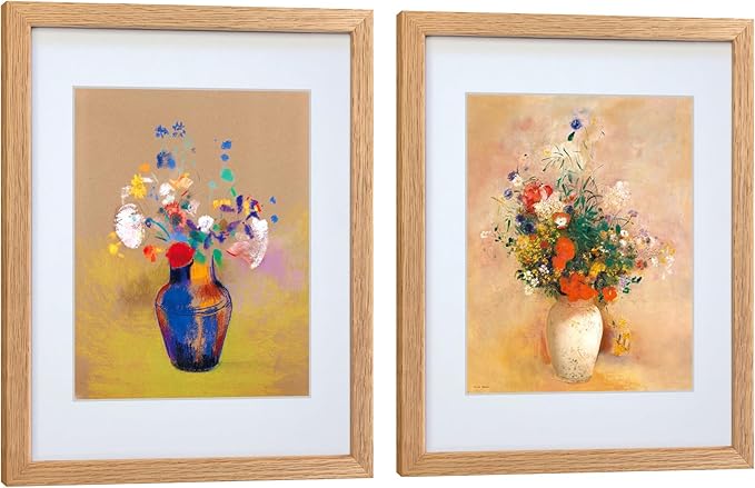 11x14 Picture Frame Set of 2 OAK Solid Wood with Real Glass for Pictures 8x10 with Mat or 11x14 Without Mat, Wall Mount or Tabletop Gallery Photo Frames(2 Pack, Oak)