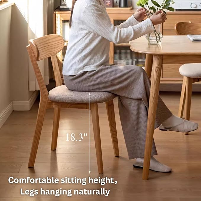 100% Solid Oak Wood Dining Room Chairs - Practical Kitchen Chairs - Wood Chair for Dining Room, Kitchen (4, Natural with Grey Cushion)
