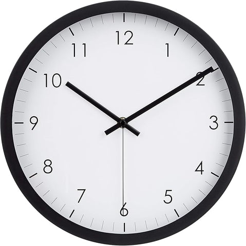 Amazon Basics Classic 12", Easy to Read, Silent Non Ticking, Battery Operated, Round Wall Clock, Black