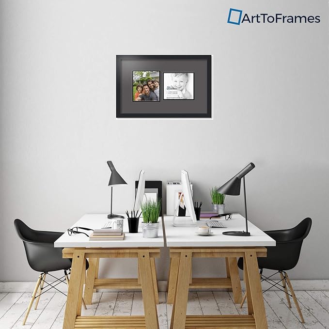 ArtToFrames Collage Photo Frame Double Mat with 2 - 7.5x8.5 Openings and Satin Black Frame