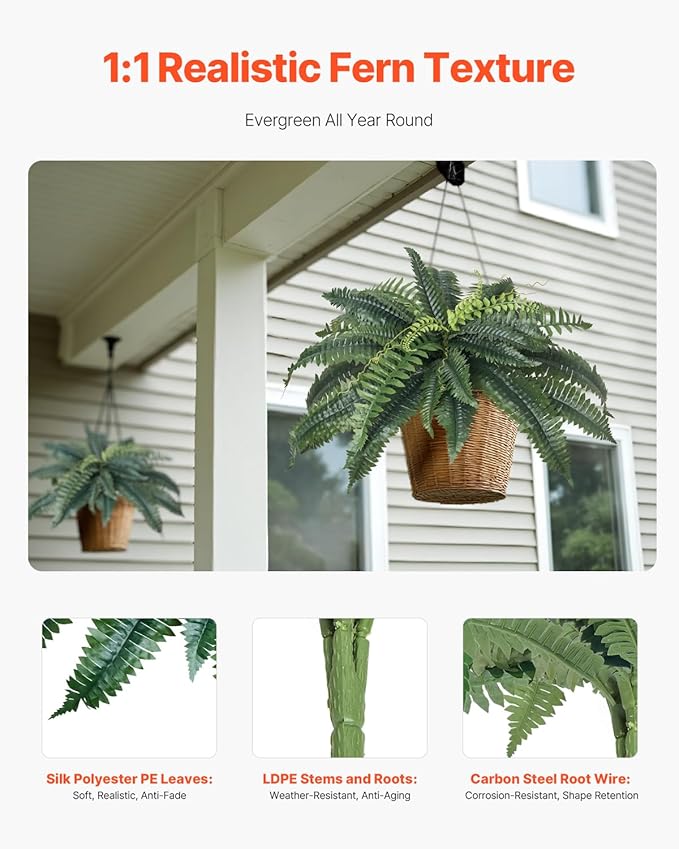 VEVOR Fake Ferns 2 Pcs, 34 Inch Artificial Boston Ferns Plants, Faux Fern with 30 Branches, Artificial Plants Large for Outdoors/Indoor Home, Office,Garden (Flowerpot Unincluded)