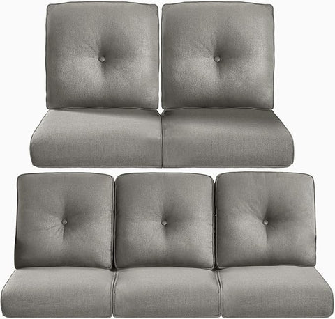22x25/22x24 Outdoor Cushions for Patio 5 Piece Set - Set of 5 Water-Resistant Replacement Cushion for Wicker Rattan Dining Rocking Swivel Chairs Loveseat Couch Sectional Sofa - Grey/Button