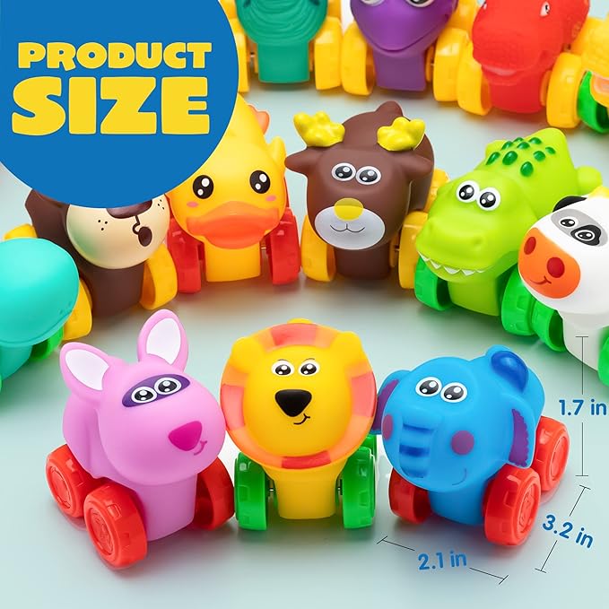 JOYIN Animal Cars, Soft Rubber Car Set Toy, Baby Mini Vehicles, Bath Toy Car for Boys and Girls,Summer Beach and Pool Activity Gift, Party Favors for Kids, Easter Basket Stuffers