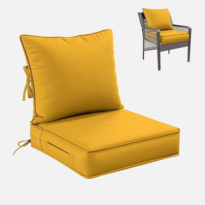 Premium Outdoor Seat Cushion Chair Cushions for Patio Furniture 19 L X 19 W X 4 H Waterproof & Fade Resistant Deep Seat and Backrest Cushion Set with Removable Covers for Chair, Sofa