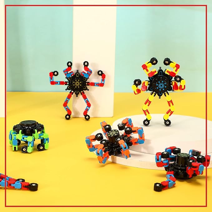 40 Pack Funny Sensory Fidget Toy Transformable Chain Robot Finger Toy DIY Deformation Robot Mechanical Spinners Stress Relief Autistic Gifts for Adult Teen Prize Stuffer Party Favor (Classic)