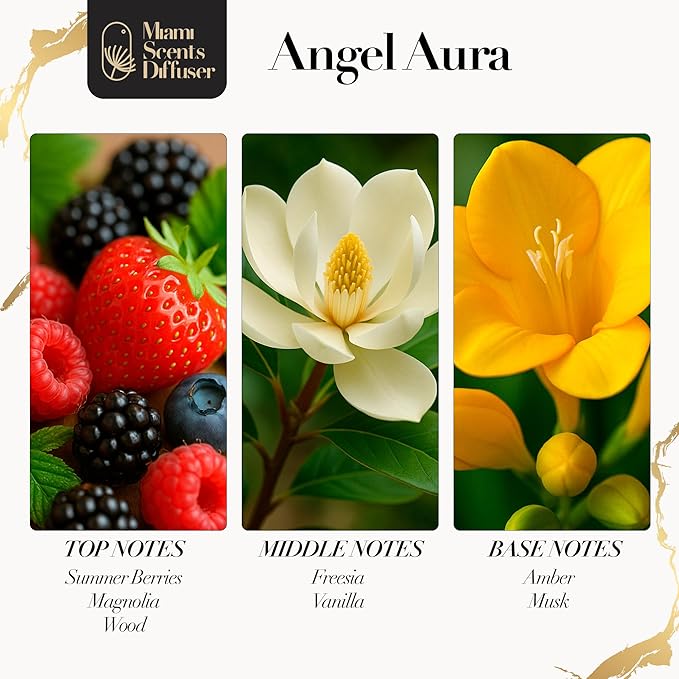 Angel Aura Scent Inspired by The Venetian Las Vegas Hotel 4 Fl Oz - 120 ml Essential Oils Aroma for Home Diffuser Luxury Fragance Refill Aromatherapy Blend of Summer Berries, Magnolia, Freesia & Amber