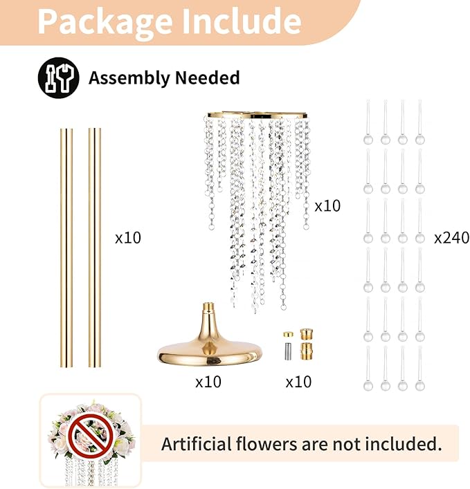 NUPTIO Gold Vases for Centerpieces Wedding - 10 Pcs 21.7in Tall Gold Vase Wedding Centerpieces for Tables Gold Centerpieces for Table - Flower Stand Bulk Table Centerpieces for Weddings Chandelier