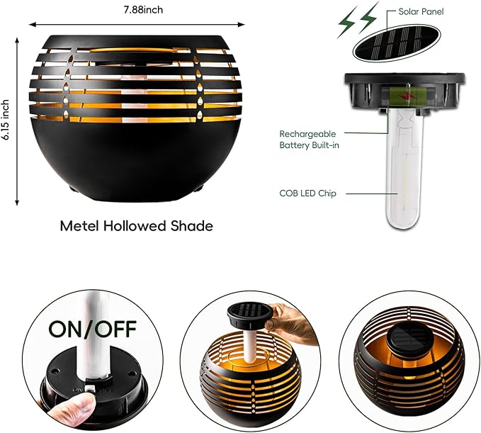 MAYSAK Solar Lantern Table Lamps with Amber Twinkling Glow, Waterproof Metal Landscape Fixture Dusk to Dawn for Outdoor Garden Tables, Balcony, Walkways, Bar Tabletop Create Romantic Ambiance