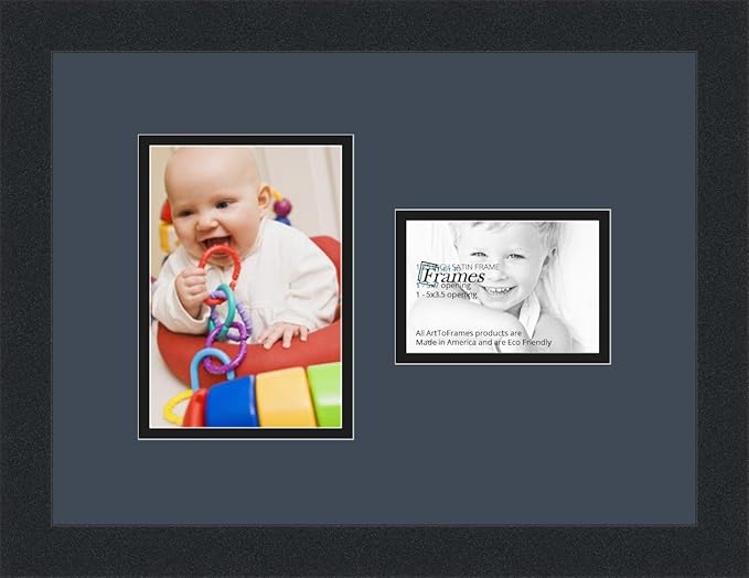ArtToFrames Collage Photo Frame Double Mat with 1 - 3.5x5, 5x7 Openings and Satin Black Frame