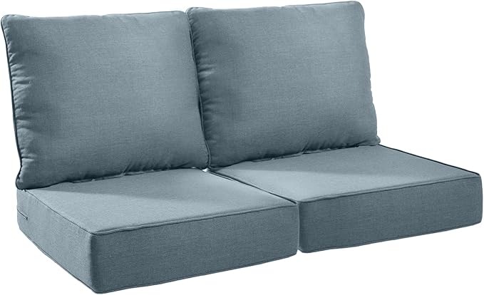 Patio Cushions for Outdoor Furniture - 24×24 Inches High Back and Deep Seating Outdoor Cushion for Patio Chairs Sofa Couch Loveseat Water Resistant(Sky Blue/2 Set/No Button)