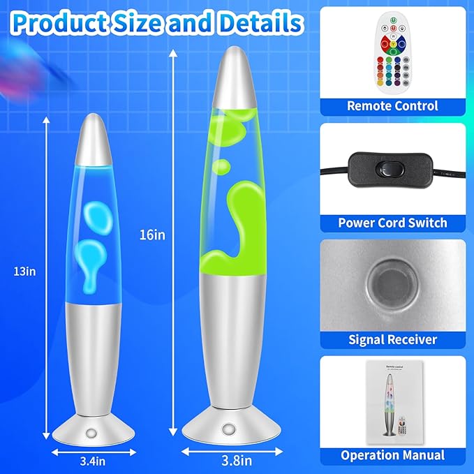 Liquid Motion Lamp with Remote, 17 Color Changing Night Light, 13.5 Inch RGB LED Table Lamp for Kids & Adults, Home Decor, Christmas, Party