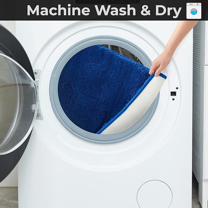 YHF Bathroom Rugs 24" X 47", Extra Thick & Soft Microfiber Shaggy, Machine Washable Bath Mats, Absorbent Bath Rugs, Non-Slip Rubber Backing Bath Mat for Bathroom Floor, Tub and Shower, Royal Blue