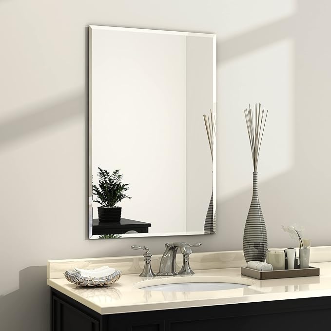 KOHROS Bathroom Mirror 36” x 24" Large Frameless Rectangle Bathroom Wall Mirror w/Polished Edge, Anti-Rust, Tempered Glass, Horizontally or Vertical Hanging (Silver)