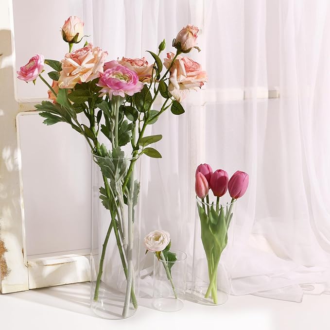 Fixwal 12pcs Clear Glass Cylinder Vases, 4, 8, 12 Inch Tall Cylinder Vases for Centerpieces, Glass Flower Vase Floating Candle Holder Vase for Table Shelf, Party, Wedding, Home Decor