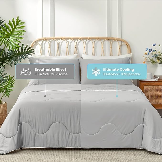 Snuggle Sac Cooling Comforter Twin Size, Breathable Cooling Blankets for Hot Sleepers and Night Sweats, Summer Comforters for Twin Size Bed, Soft Lightweight Blankets,68x90 Inches, Cool Gray