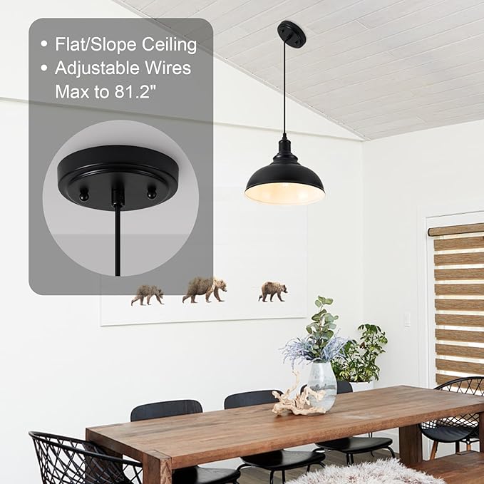 1 Pack Farmhouse Pendant Light Black Pendant Lighting for Kitchen Island Industrial Hanging Barn Light Pendant Lighting Over Island Sink Light Fixtures