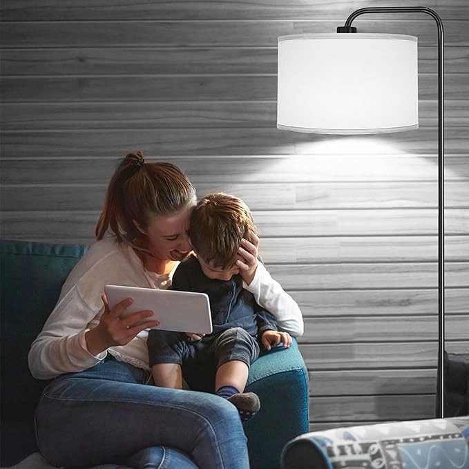 [Upgraded] LED Floor Lamp for Living Room, 3 Color Temperature Floor Lamp with Foot Switch Modern Standing Lamp Tall Pole Floor Reading Lamp for Bedroom, Study Room, Office, 9W Bulb Included, Black