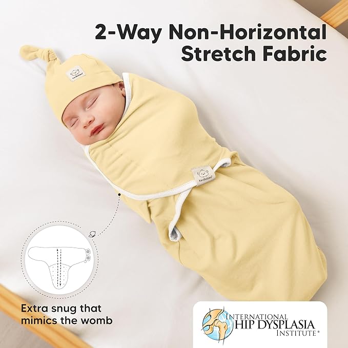 KeaBabies 3-Pack Swaddles for Newborns, Girls, Boys with Hats - Organic Soft Baby Sleep Sacks, Breathable Baby Swaddle 3-6 Months Beanies Set, Premie Infant Sleep Sack 0-3 Months (Daffodil)