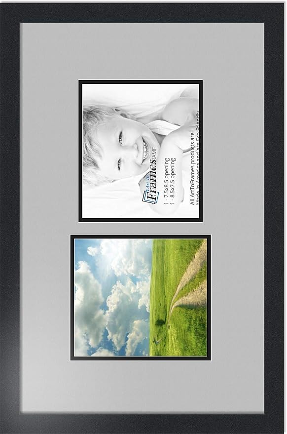 ArtToFrames Collage Photo Frame Double Mat with 2 - 7.5x8.5 Openings and Satin Black Frame