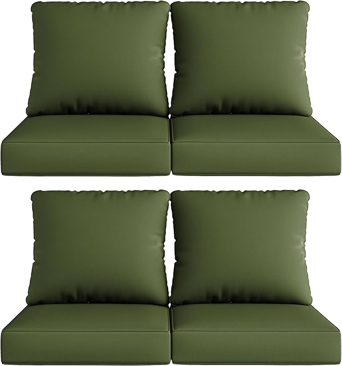 UIXE 24.5" Deep Seat Outdoor Cushion Set with Back Pillows, Patio Furniture Cushions, Sectional Sofa Bistro Chair Cushion - Green, Set of 4