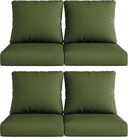 UIXE 24.5" Deep Seat Outdoor Cushion Set with Back Pillows, Patio Furniture Cushions, Sectional Sofa Bistro Chair Cushion - Green, Set of 4