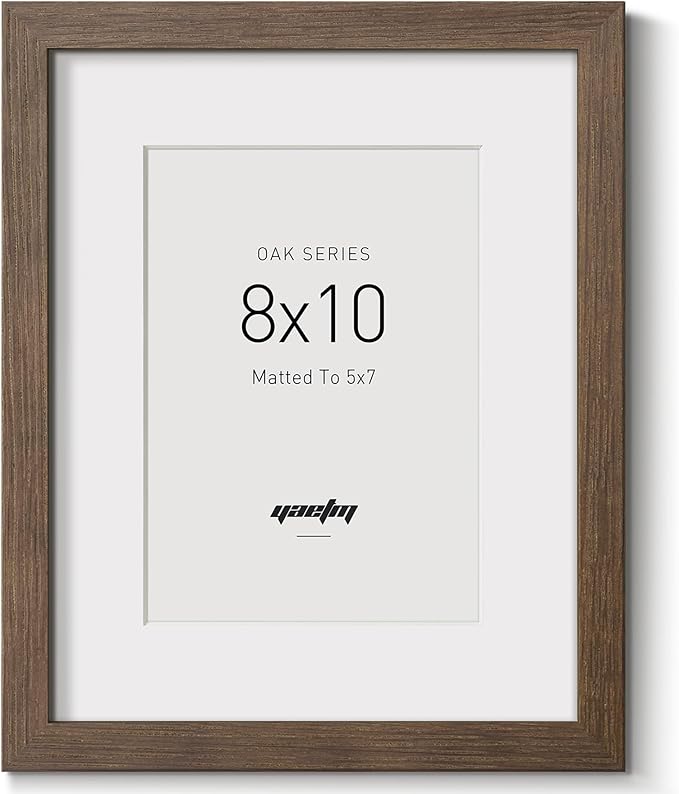 Yaetm 8x10 Picture Frame with Mat for 5x7 – Brown Walnut, Rustic Solid Wood Frame 8 x 10 with Tempered Glass for Art Print & Picture, Display on Tabletop & Wall (Single, Walnut)