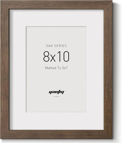Yaetm 8x10 Picture Frame with Mat for 5x7 – Brown Walnut, Rustic Solid Wood Frame 8 x 10 with Tempered Glass for Art Print & Picture, Display on Tabletop & Wall (Single, Walnut)