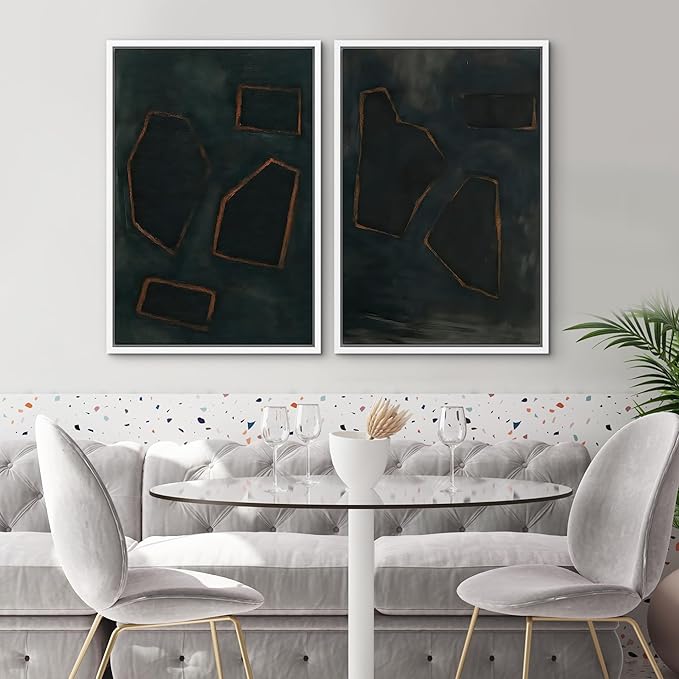 SIGNWIN Framed Wall Art Print Set Dark Geometric Abstract Modern Minimalist Shapes Illustrations Modern Art Rustic Relax/Calm Multicolor for Living Room, Bedroom, Office - 24"x36"x2 WHITE
