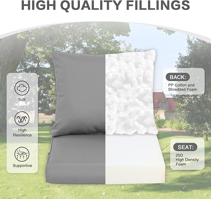 BPS 24x24 Inch Deep Seat Outdoor Cushions Set of 2, Gray Fade-Resistant and Water-Resistant Patio Chair Cushions for Wicker Chairs, Sofas, Love Seats