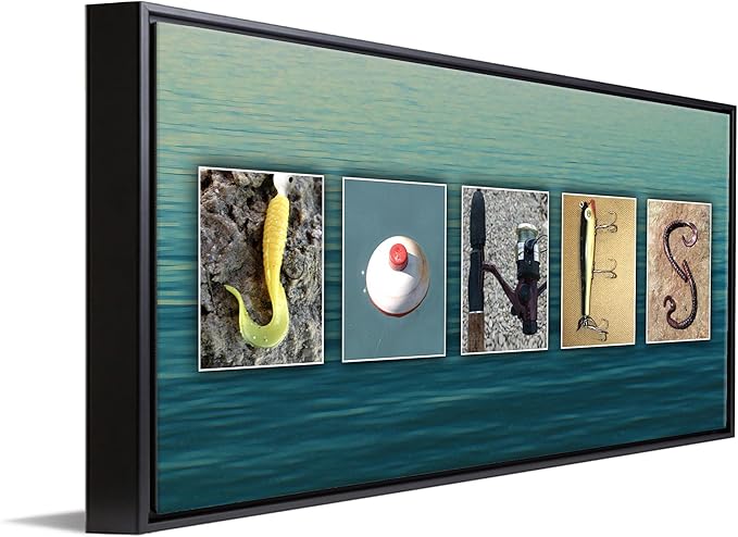 Personal-Prints FISHING Personalized Name Art Print | Customized Gift for the Bass, Trout, Saltwater Fish Enthusiast |Spell any Fisherman's Name | Canvas Décor Gift (16"x32" Float Framed Canvas)