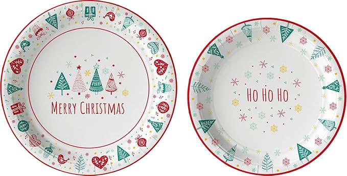 Classic Christmas Tableware Pack: Disposable Paper Plates, Napkins and Cups Set for 20