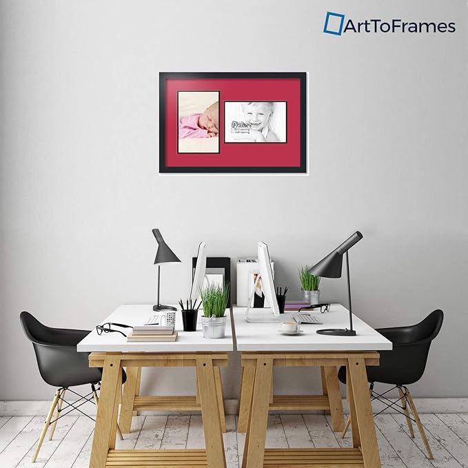 ArtToFrames Collage Photo Frame Double Mat with 2 - 8x12 Openings and Satin Black Frame