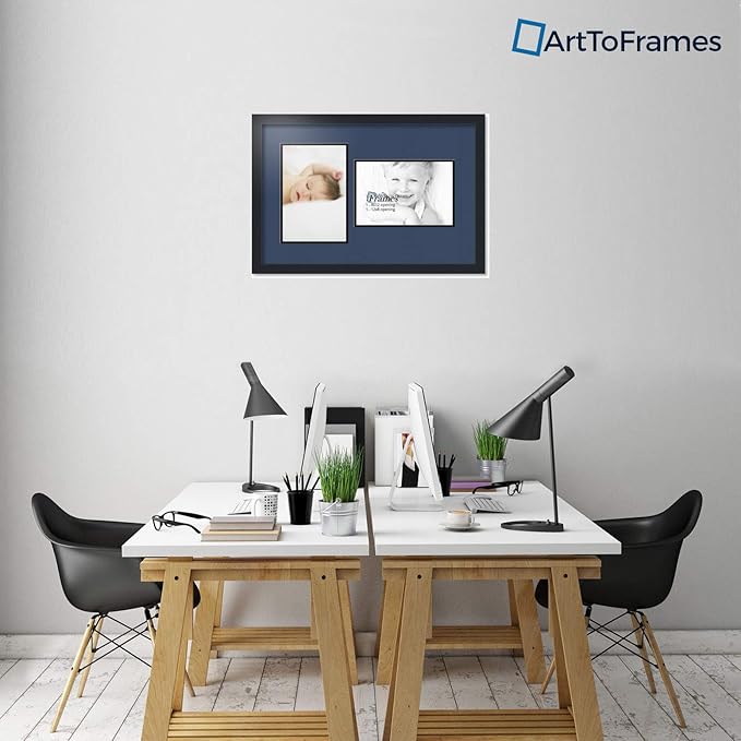 ArtToFrames Collage Photo Frame Double Mat with 2 - 8x12 Openings and Satin Black Frame