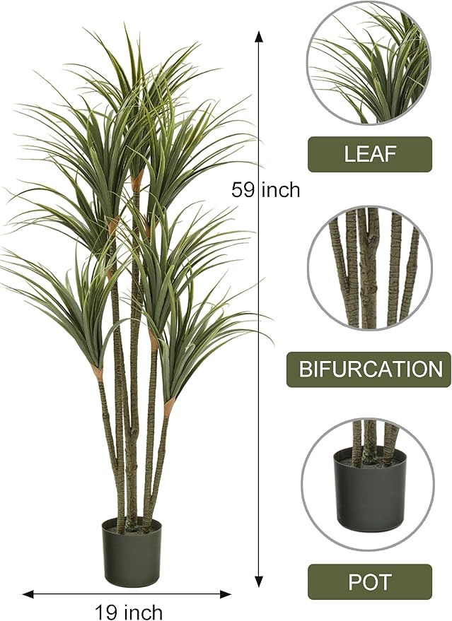 5Ft Artificial Yucca Tree Artificial Dracaena Tree Large Fauxe Agave Plant and Tall Artificial Plant for Living Room Home Office Decor Indoor and Outdoor
