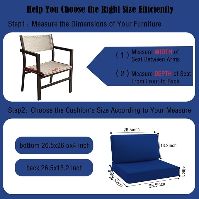 idee-home Outdoor Cushions for Patio Furniture, Waterproof Outdoor Seat Cushion Hampton Bay Deep Seat Replacement Cushions for Garden