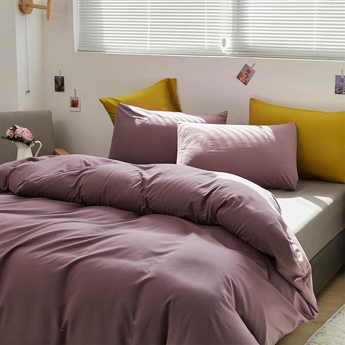 CLOTHKNOW Dusty Purple Queen Comforter Set 3Pcs Pale Mauve Bedding Comforter Sets Soft All Season Purple Comforter with 2 Pillow Cases