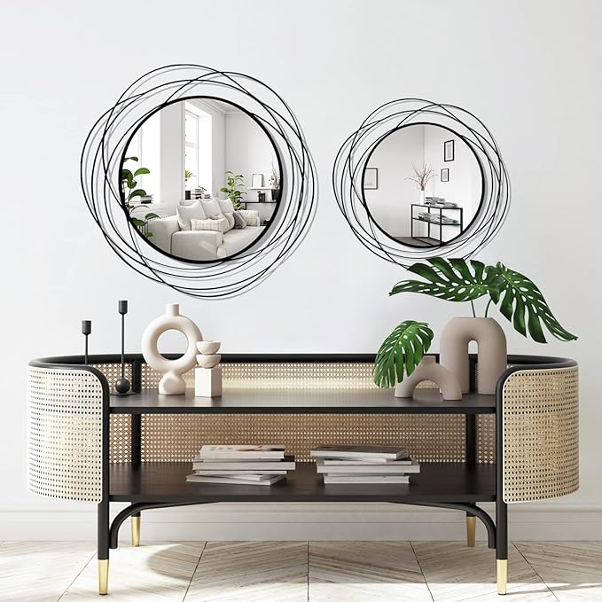 ironsmithn Wall Mirror Mounted Round Decorative Mirrors Circle for Bathroom Vanity, Living Room or Bedroom (Black1)