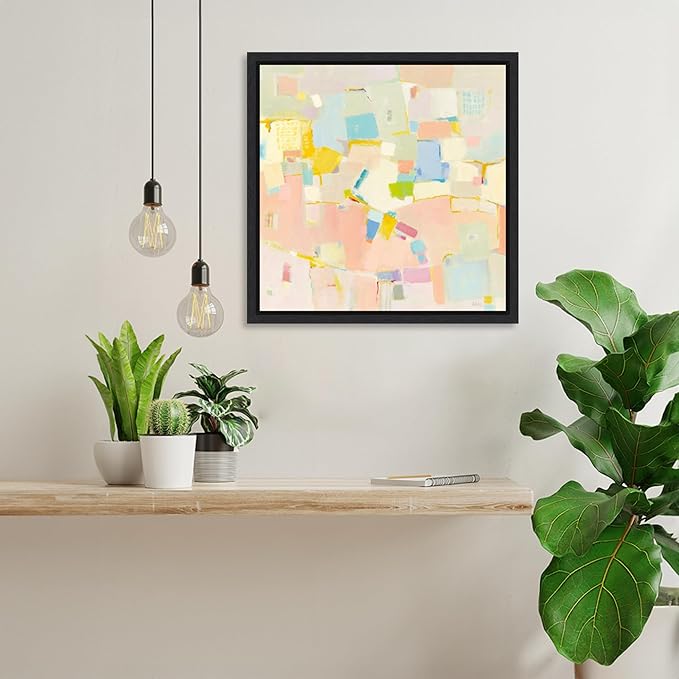 Amanti Art Framed Canvas Wall Art 16x16 Block Party by Phyllis Adams, Framed Wall Art Canvas, Abstract Artwork, Modern Decor, Small Poster Painting for Living Room, Bedroom, Bathroom, Kitchen, Office
