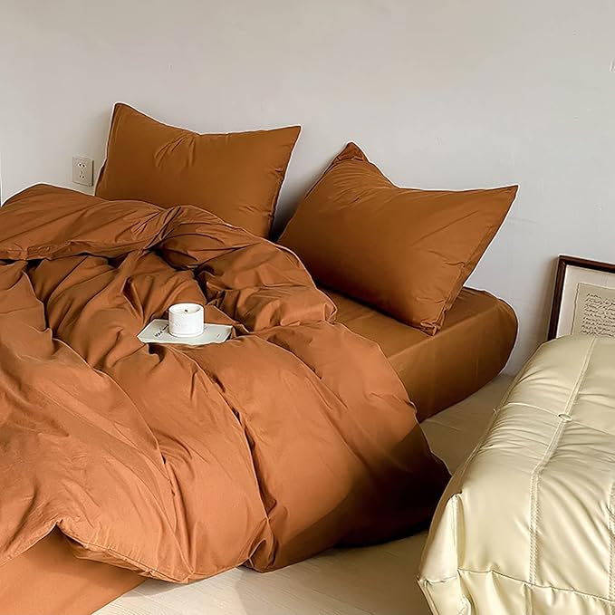 Luxlovery Pumpkin Comforter Set Full Rust Bedding Set Full Size Terracotta Rust Blanket Adults Teens Quilts Pumpkin Brown Reddish Brown Comforter Set Women Men