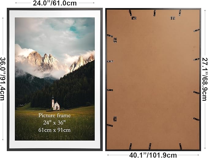 Giftgarden 24x36 Poster Frame with Mat Set of 4, 27x40 Frame Matted to 24x36 Picture for Wall Hanging, Black