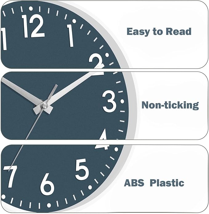 Mosewa Wall Clock 10 Inch, Battery Operated Silent Non-Ticking Modern Analog Clock Decorative for Kitchen, Bedroom, Office, Living Room (Azure Blue)