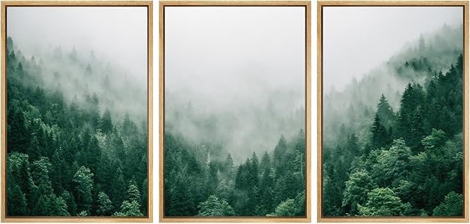 SIGNWIN Framed Canvas Print Wall Art Set Fog & Mist Mountain Forest Valley Nature Wilderness Photography Modern Art Rustic Landscape for Living Room, Bedroom, Office - 24"x36"x3 Natural