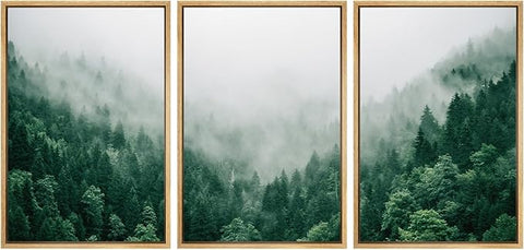 SIGNWIN Framed Canvas Print Wall Art Set Fog & Mist Mountain Forest Valley Nature Wilderness Photography Modern Art Rustic Landscape for Living Room, Bedroom, Office - 24"x36"x3 Natural