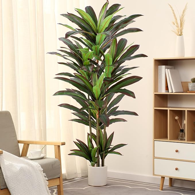 Dracaena Artificial Plant 5ft Red Yucca Silk Tree Faux Plants Indoor Tall Fake House Floor Plants Realistic Artificial Trees for Home Office Decor Indoor Outdoor Housewarming Gift