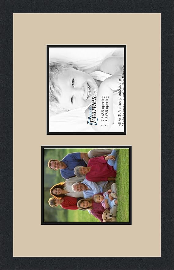 ArtToFrames Collage Photo Frame Double Mat with 2-7.5x8.5 Openings and Satin Black Frame